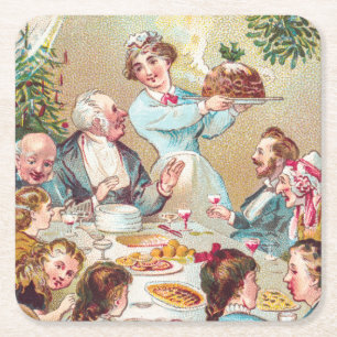 We All Wish You a Merry Christmas - Vintage Kaart Kartonnen Onderzetters