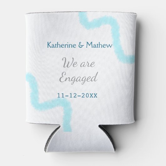 We are engaged blue gray watercolor spiral stylish blikjeskoeler (Voorkant)