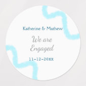 We are engaged blue gray watercolor spiral stylish labels (Design 1)