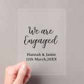 We are Engaged couple name date calligraphystylish Acryl Uitnodigingen (Insitu (Draagbaar))