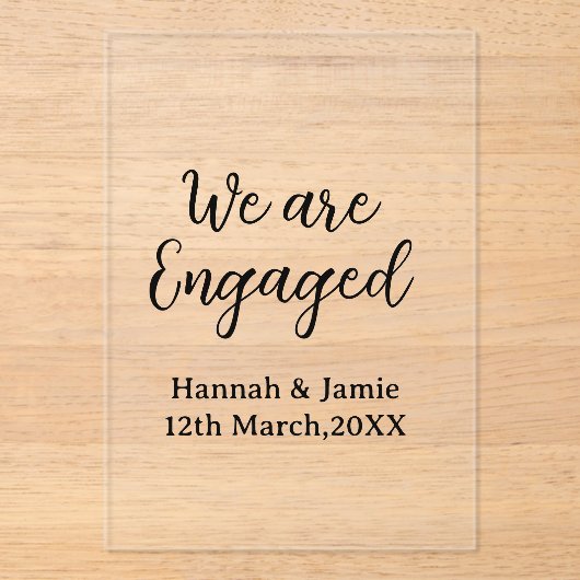 We are Engaged couple name date calligraphystylish Acryl Uitnodigingen (Voorkant)