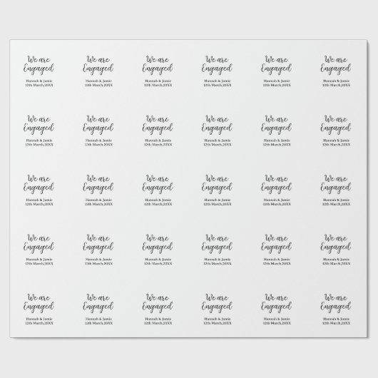 We are Engaged couple name date calligraphystylish Cadeaupapier (Vlak)