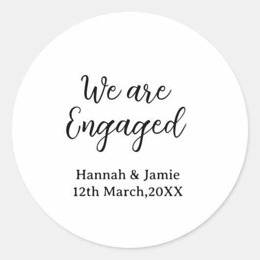 We are Engaged couple name date calligraphystylish Ronde Sticker (Voorkant)