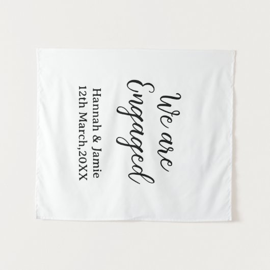 We are Engaged couple name date calligraphystylish Wandkleed (Voorkant (horizontaal))