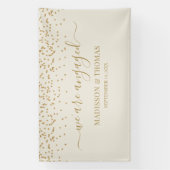 We are Engaged cream glitter gold backdrop Spandoek (Verticaal)