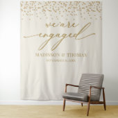 We are Engaged cream glitter gold backdrop Wandkleed (In situ)