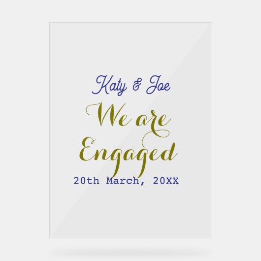 We are Engaged purple gold name date elegant simpl Acryl Bord (Voorkant)