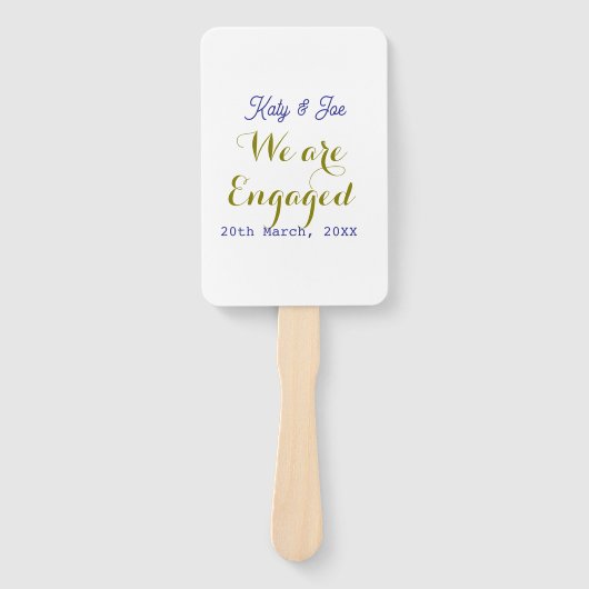 We are Engaged purple gold name date elegant simpl Handwaaier (Voorkant)