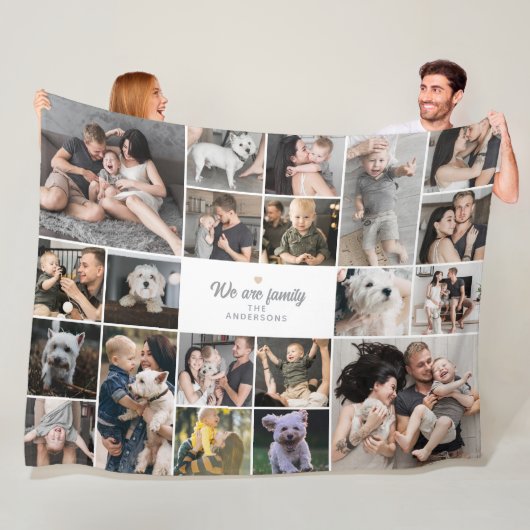We Are Family Aangepaste tekst 20-foto collage Fleece Deken (In situ)