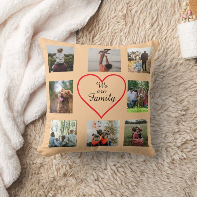 We Are Family Heart  8 Photo Collage Pillow Kussen (Deken)