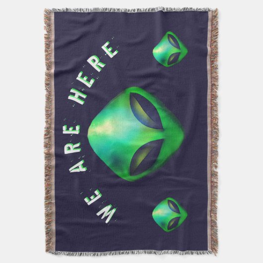 "We Are Here" Green Alien head Deken (Voorkant Verticaal)