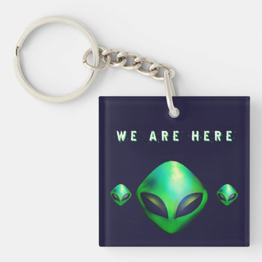 "We Are Here" Green Alien head Sleutelhanger (voorkant)