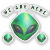 "We Are Here" Green Alien head Sticker (Voorkant)