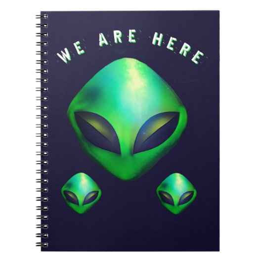 "We Are Here" groene buitenaardse kop Notitieboek (Voorkant)