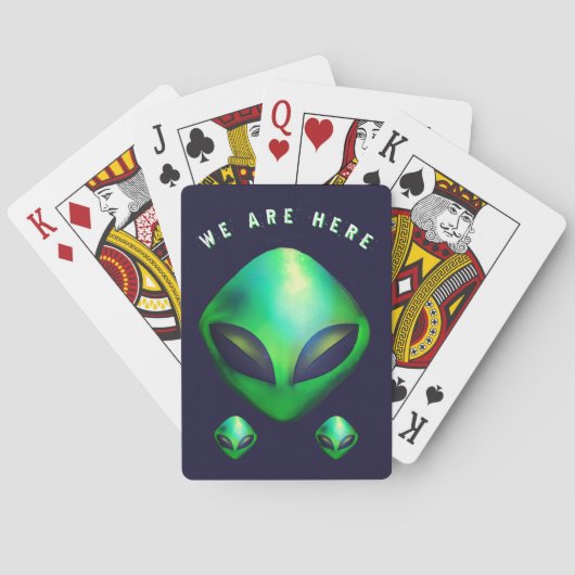 "We Are Here" Groene buitenaardse kop Pokerkaarten (Achterkant)