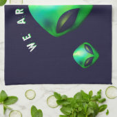 "We Are Here" groene buitenaardse kop Theedoek (Gevouwen)