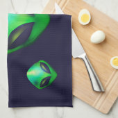 "We Are Here" groene buitenaardse kop Theedoek (Quarter Fold)