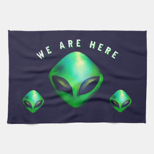 "We Are Here" groene buitenaardse kop Theedoek (Horizontaal)