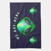 "We Are Here" groene buitenaardse kop Theedoek (Verticaal)