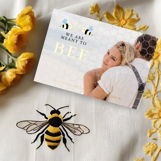 We Are Meant To Bee Quote Funny Two Bees Wedding Folie Uitnodiging