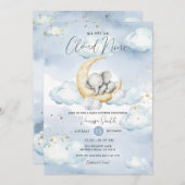 We Are On Cloud Nine Blue Elephant Baby Shower  Kaart (Voorkant / Achterkant)