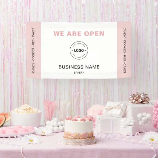 We Are Open Bakery Business Logo Spandoek (Feest)