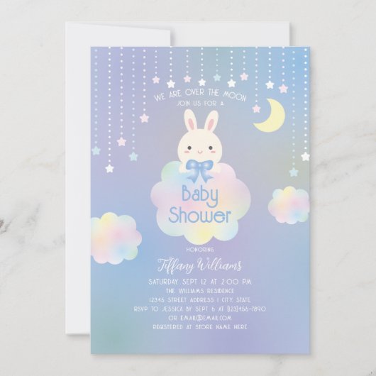 We Are Over the Moon Little Bunny Boy Baby Shower Kaart (Voorkant)