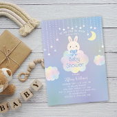 We Are Over the Moon Little Bunny Boy Baby Shower Kaart