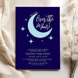We Are Over The Moon Stars Donkerblauw Baby shower Kaart