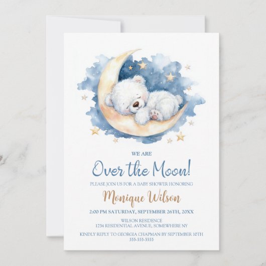 We are Over the Moon Teddy Bear Baby Shower Kaart (Voorkant)