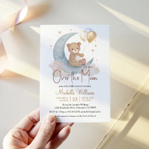 We Are Over The Moon Teddy Bear Stars Baby Shower Kaart