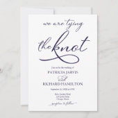 We Are Tying The Knot Navy Blue Script Trouwdag Kaart (Voorkant)