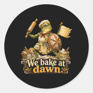We Bakken Bij Ochtend Grappige Kikker Bakker Brood Ronde Sticker