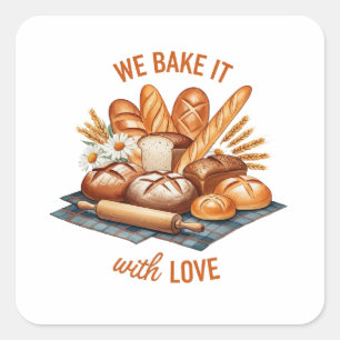 We bakken het met liefde - ambachtelijk brood vierkante sticker