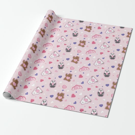 We Bare Bears - Valentine Hearts Pattern Cadeaupapier (Uitgerold)