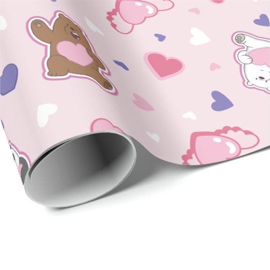 We Bare Bears - Valentine Hearts Pattern Cadeaupapier (Rol Hoek)