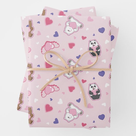 We Bare Bears - Valentine Hearts Pattern Inpakpapier Vel (In situ)