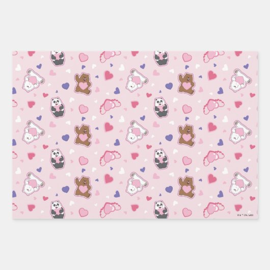 We Bare Bears - Valentine Hearts Pattern Inpakpapier Vel (Voorkant)