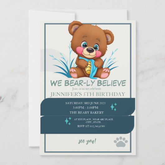 We Barly Believe - Teddybeer 5e verjaardag Kaart (Voorkant)