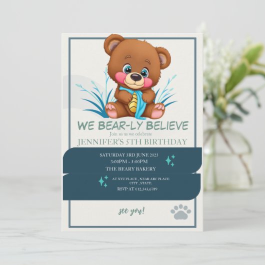 We Barly Believe - Teddybeer 5e verjaardag Kaart (Staand voorkant)