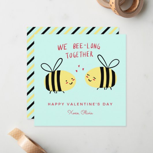 We Bee-long Samen Schattige Kinderen Valentijnsdag Notitiekaartje (Voorkant / Achterkant in situ)