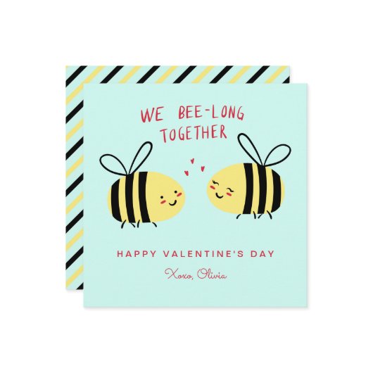 We Bee-long Together Cute Kids Valentine's Day Notitiekaartje (Voorkant / Achterkant in situ)