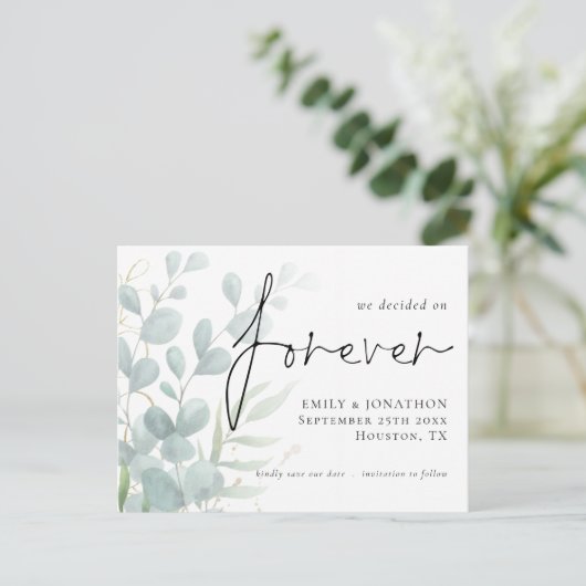 We besloten voor altijd Eucalyptus de datum te bew Uitnodiging Briefkaart (Staand voorkant)