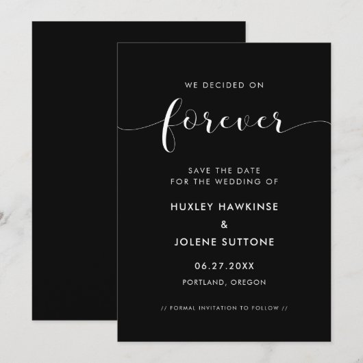 We besloten voor eeuwig Elegant zwart-wit Save The Date (Voorkant / Achterkant)