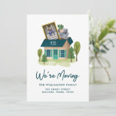 We bewegen | Foto van Cardboard House Moving Box Aankondiging (Staand voorkant)