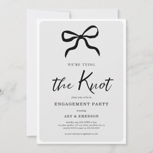 We binden de Black Knot Bow Engagement Party Kaart (Voorkant)