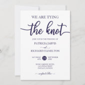 We binden de knoop chique marine blauw wit bruilof kaart (Voorkant)