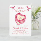 We binden de Knoop Coquette Cherry Wedding Kaart (Staand voorkant)