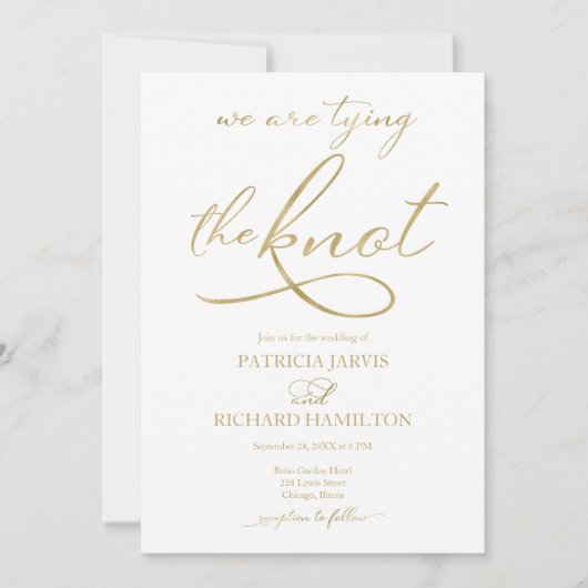 We binden de knoop Gouden folie Script bruiloft Kaart (Voorkant)