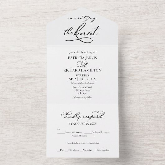 We binden de knoop in het elegante huwelijk all in one uitnodiging (Binnen)